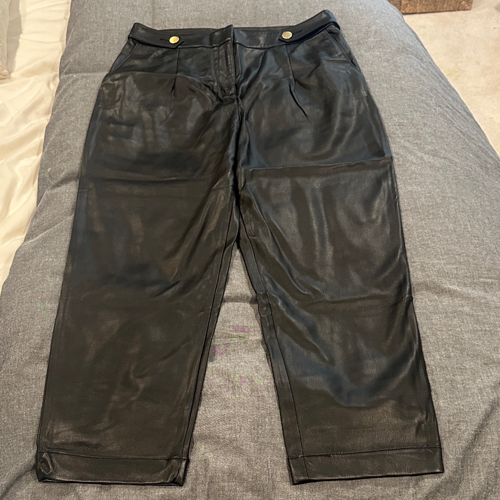 LOFT Black Straight Leg Pants with Gold Buttons